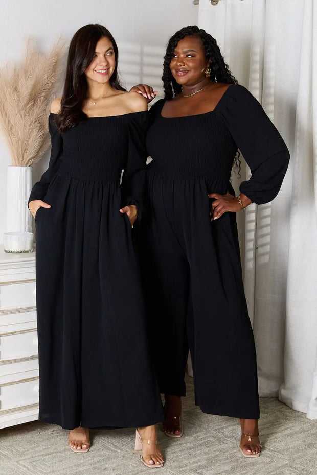 Double Take Square Neck Jumpsuit with Pockets Trendsi