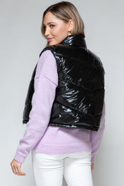 Snobbish Zip Up Turtleneck Shiny Quilted Vest - Fashionmj