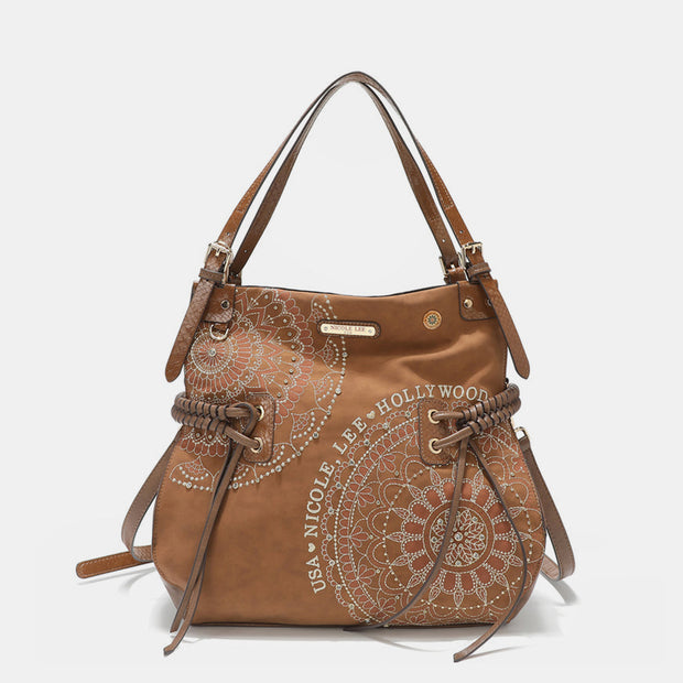 Nicole Lee USA Side Braided Tassel Inlaid Rhinestone Embroidery Hobo Bag - Fashionmj