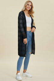 Double Take Full Size Open Front Longline Cardigan - Fashionmj