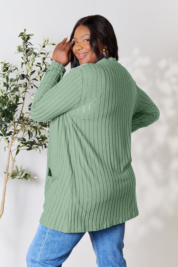 Basic Bae Full Size Ribbed Open Front Cardigan with Pockets - Fashionmj