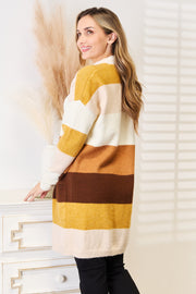 Woven Right Color Block Dropped Shoulder Cardigan - Fashionmj