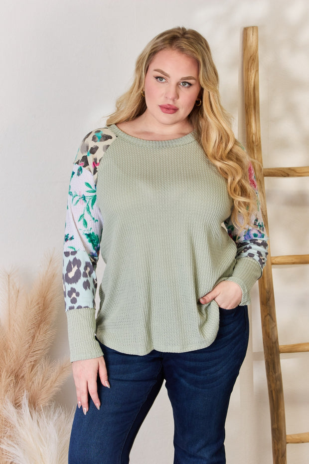 Hailey & Co Full Size Printed Round Neck Blouse - Fashionmj