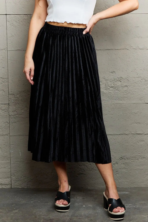 Ninexis Accordion Pleated Flowy Midi Skirt - Fashionmj