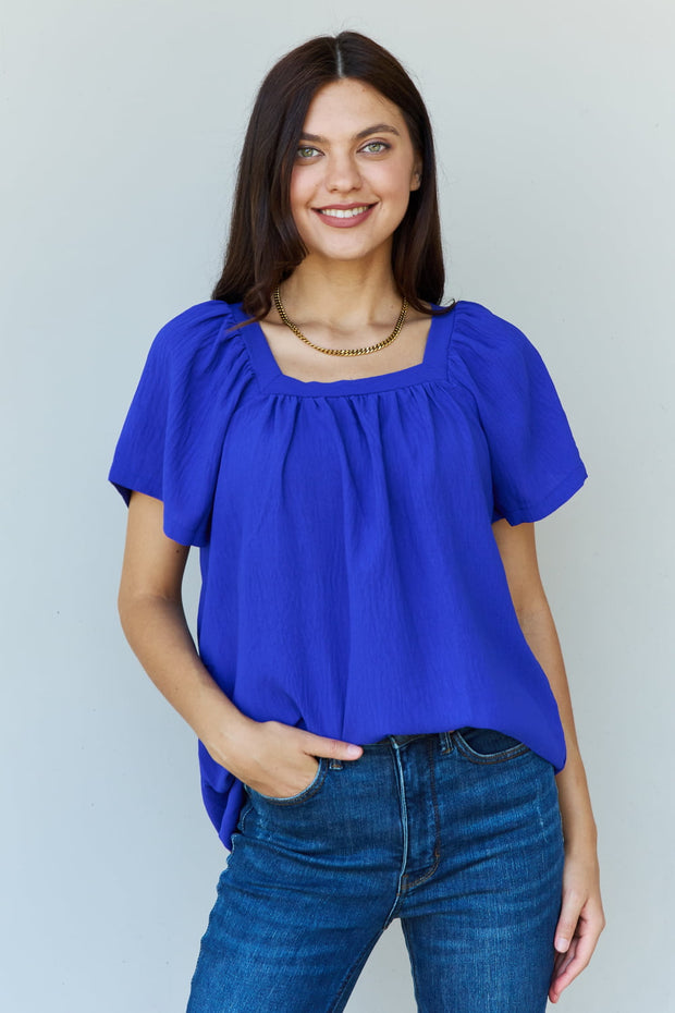 Ninexis Keep Me Close Square Neck Short Sleeve Blouse in Royal - Fashionmj