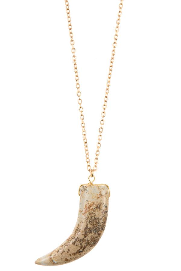 Elongated single horn pendant necklace - Fashionmj