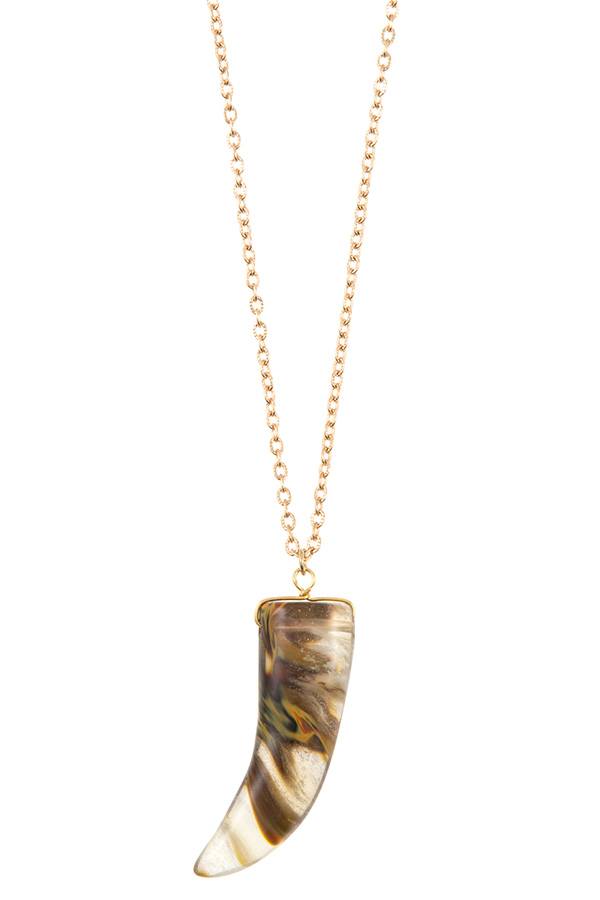 Elongated single horn pendant necklace - Fashionmj