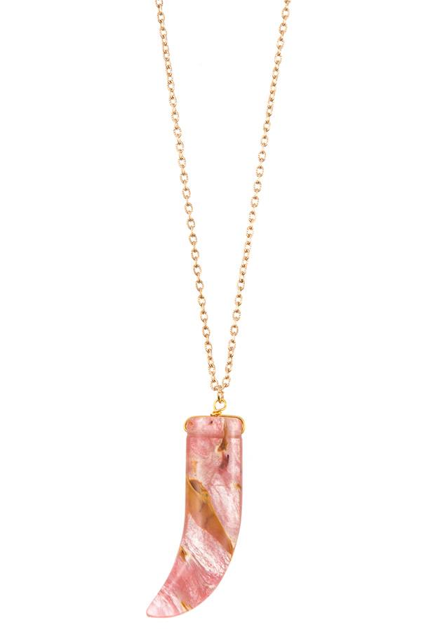 Elongated single horn pendant necklace - Fashionmj