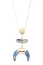 Double horn natural stone pendant necklace - Fashionmj