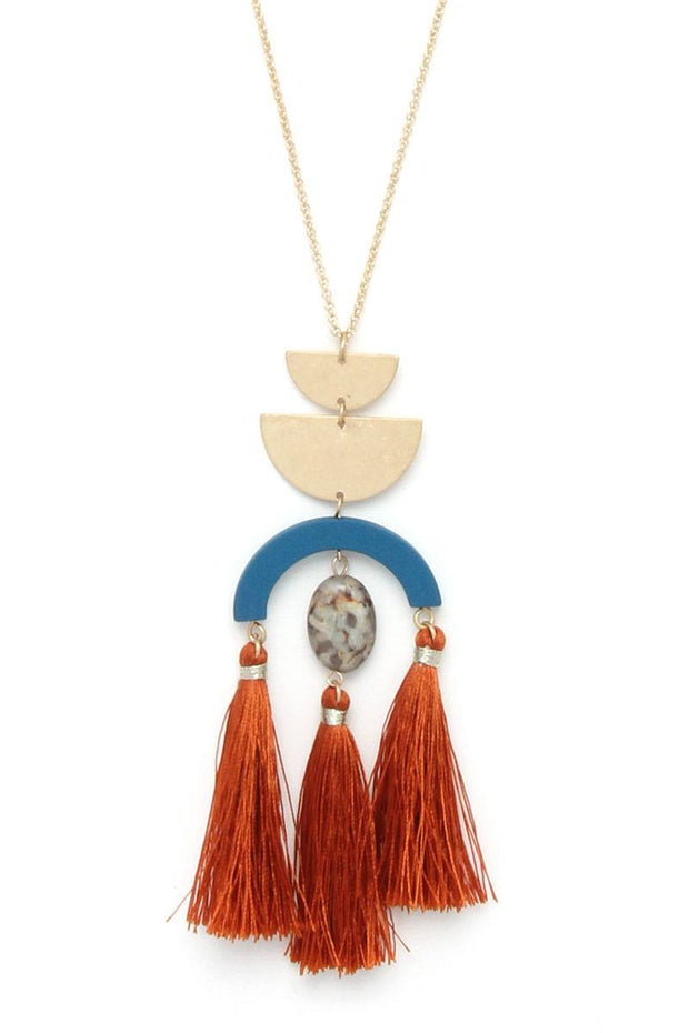 Half circle metal tassel pendant necklace - Fashionmj