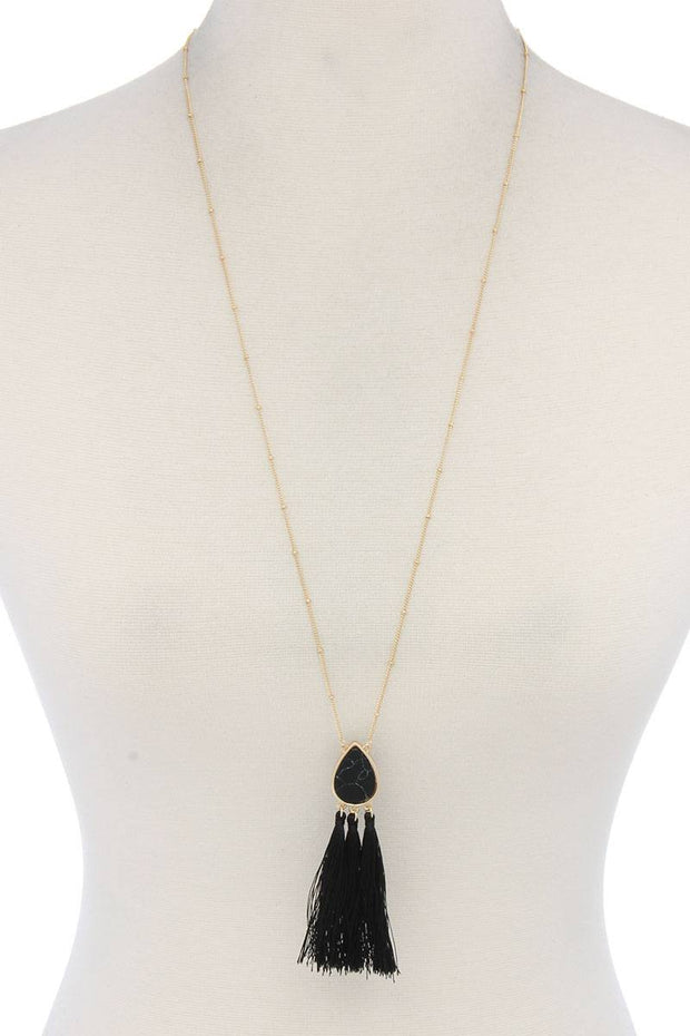 Teardrop Shape Tassel Pendant Necklace - Fashionmj