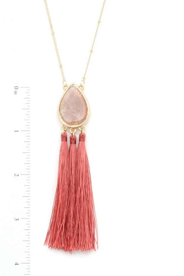 Teardrop Shape Tassel Pendant Necklace - Fashionmj