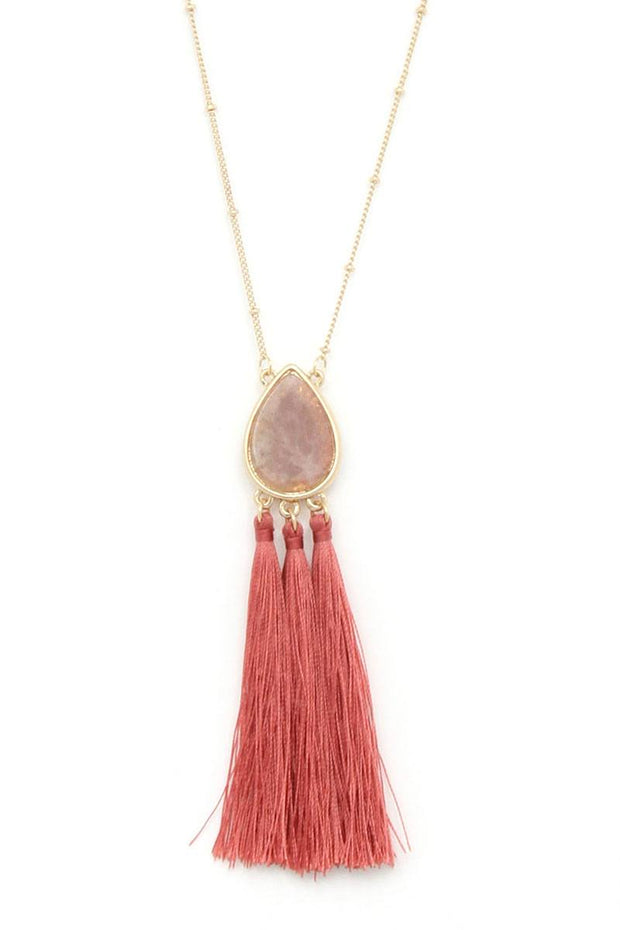 Teardrop Shape Tassel Pendant Necklace - Fashionmj