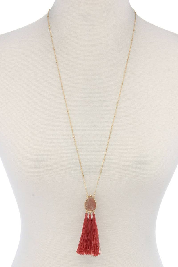 Teardrop Shape Tassel Pendant Necklace - Fashionmj