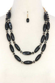 Oval Bead Layered Necklace - Fashionmj