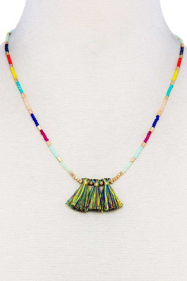 Modern Triple Tassel Beaded Necklace - Fashionmj