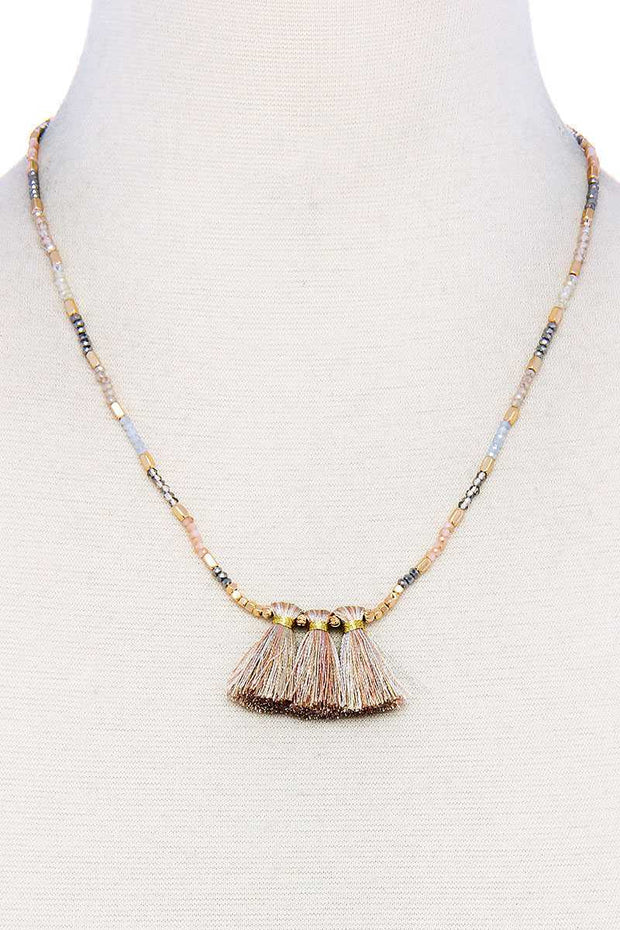 Modern Triple Tassel Beaded Necklace - Fashionmj