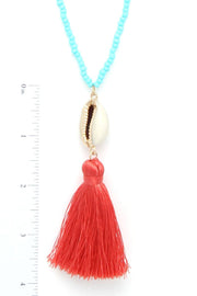 Cowrie Shell Tassel Beaded Necklace - Fashionmj