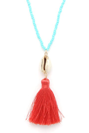 Cowrie Shell Tassel Beaded Necklace - Fashionmj