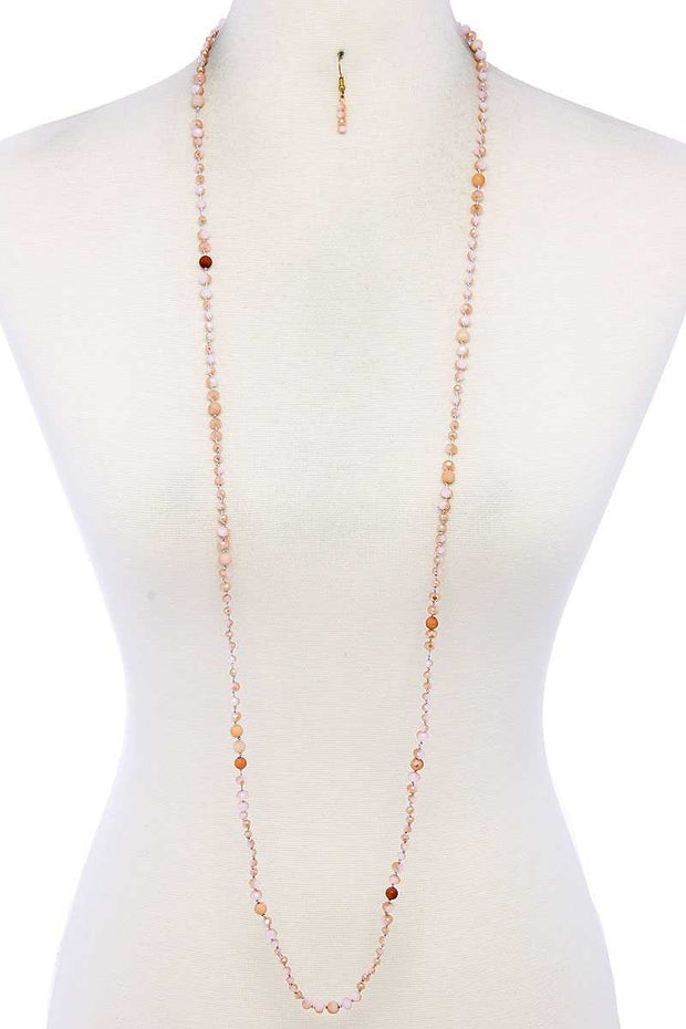 Beaded Fashion Long Necklace And Earring Set - Fashionmj