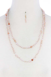 Beaded Fashion Long Necklace And Earring Set - Fashionmj