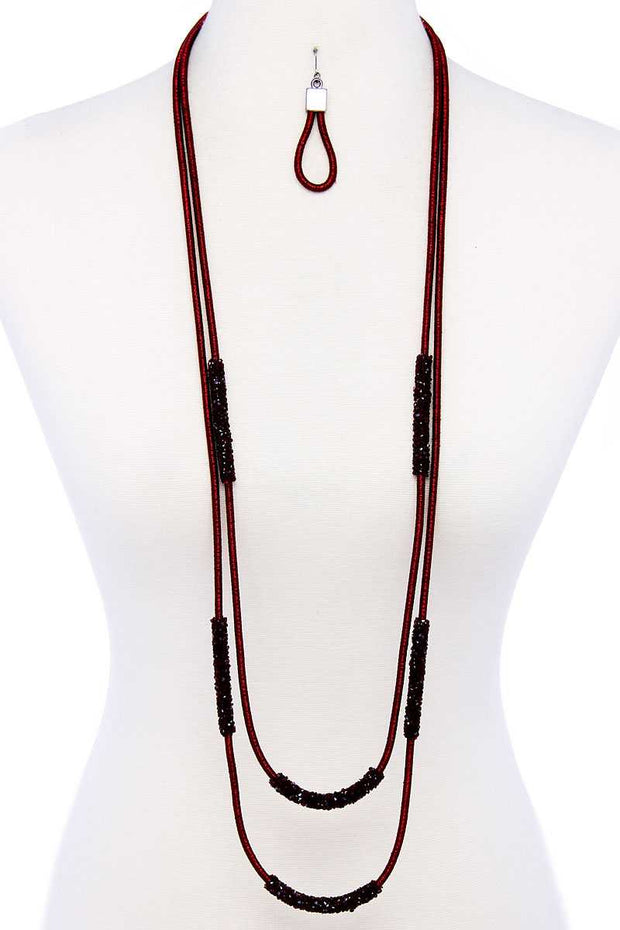 Double Layer Chic Long Necklace And Earring Set - Fashionmj