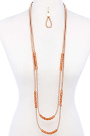 Double Layer Chic Long Necklace And Earring Set - Fashionmj