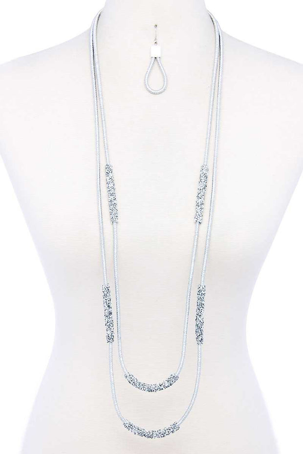 Double Layer Chic Long Necklace And Earring Set - Fashionmj