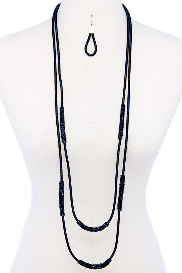 Double Layer Chic Long Necklace And Earring Set - Fashionmj