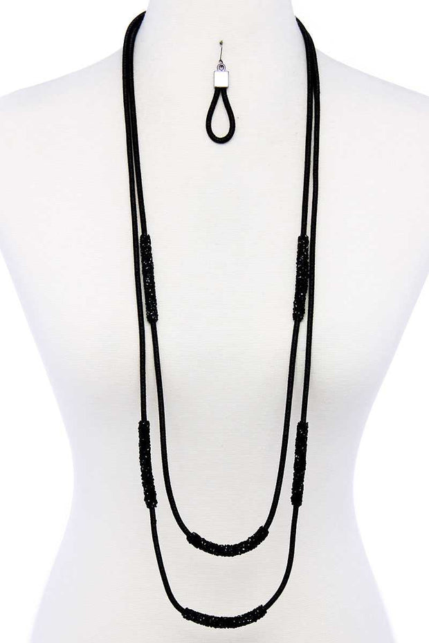 Double Layer Chic Long Necklace And Earring Set - Fashionmj