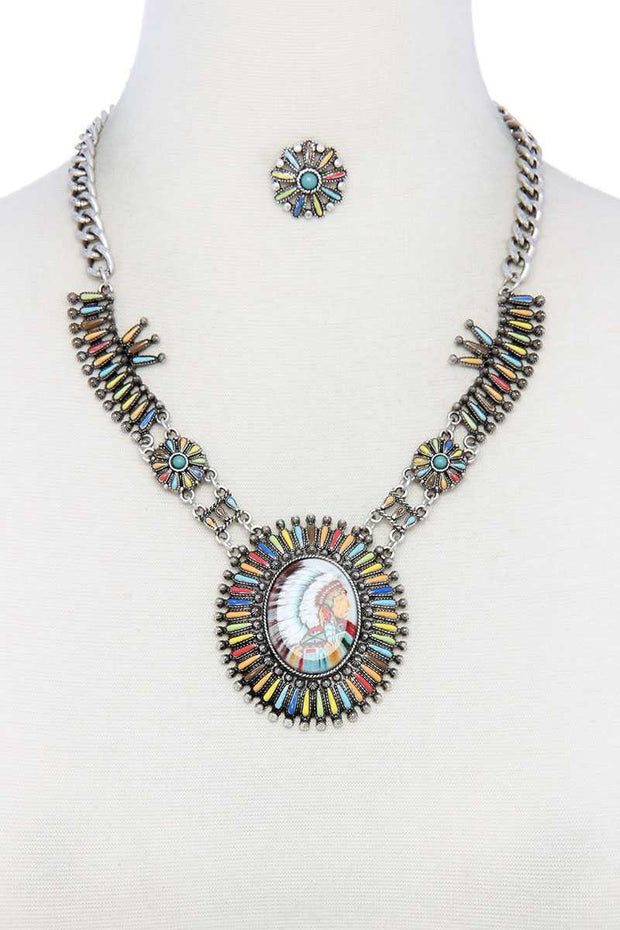 Multi Color Indigenous Pendant Necklace - Fashionmj