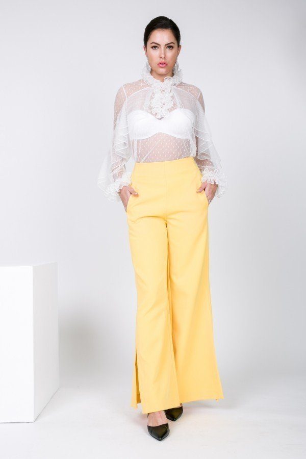 Side Slit Detail Wide Leg Pants - Fashionmj