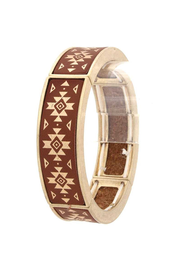 Aztec Pattern Metal Stretch Bracelet - Fashionmj