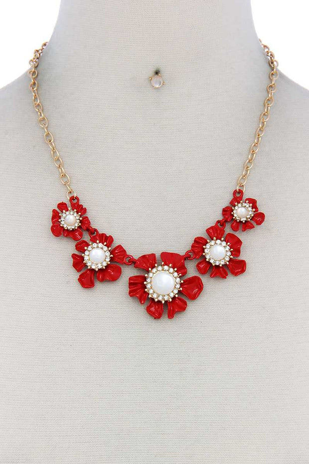 Floral Pearl Bead Necklace - Fashionmj