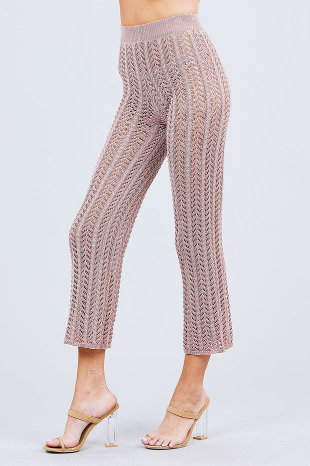 Flare Long Fishnet Sweater Pants - Fashionmj