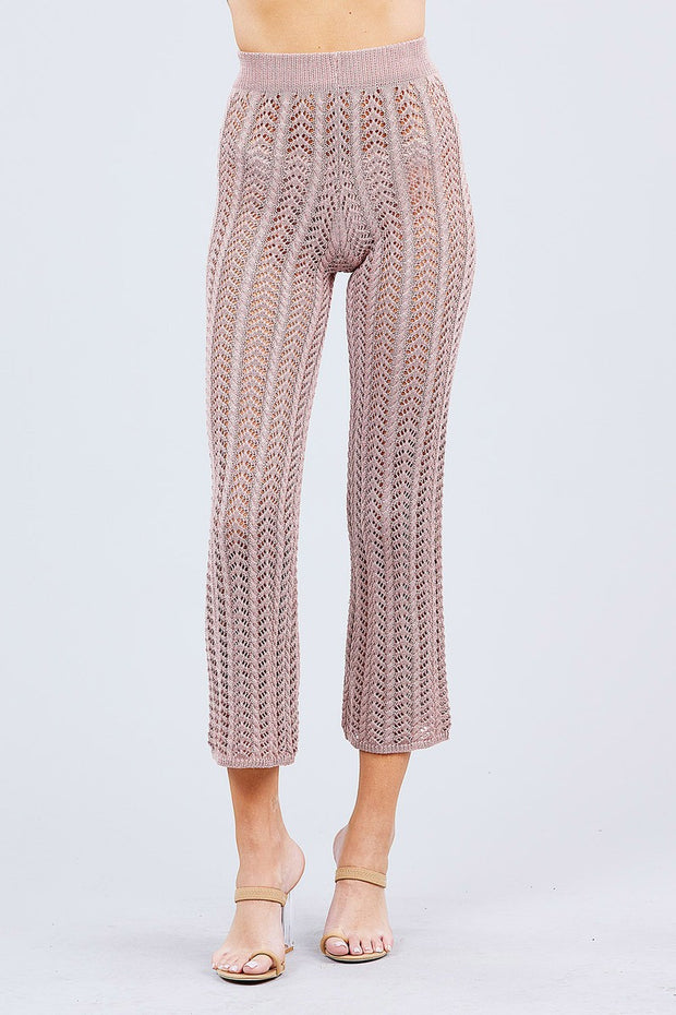 Flare Long Fishnet Sweater Pants - Fashionmj