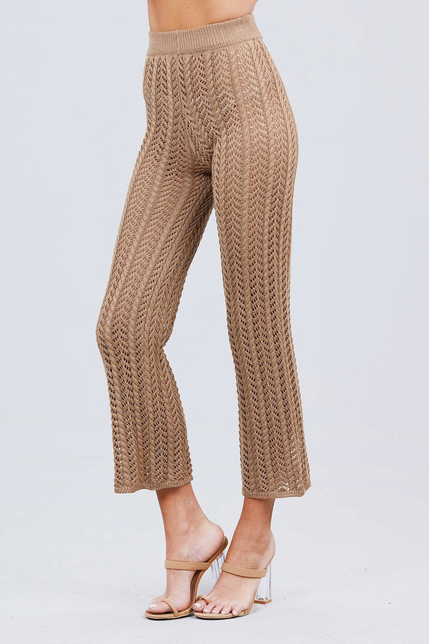 Flare Long Fishnet Sweater Pants - Fashionmj