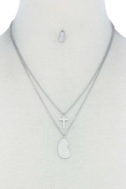 Stylish Double Layer Cross And Mary Necklace And Earring Set - Fashionmj