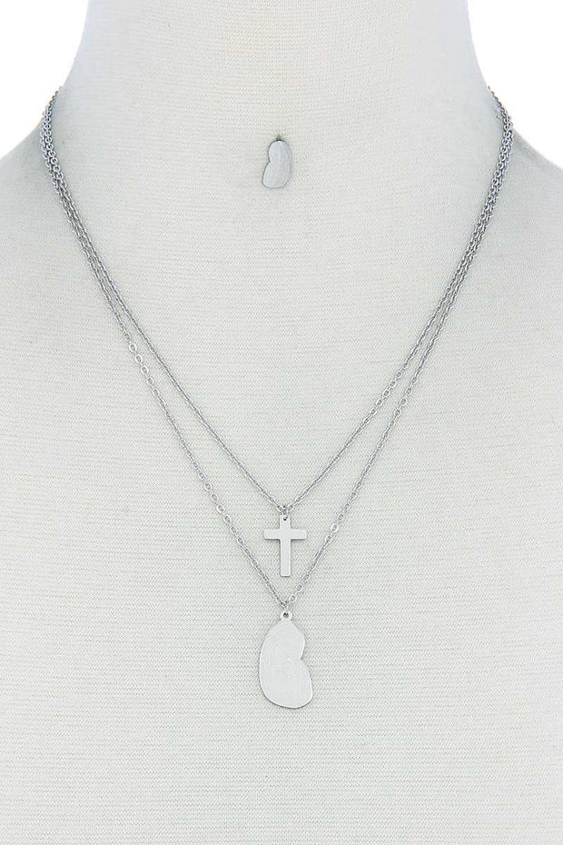 Stylish Double Layer Cross And Mary Necklace And Earring Set - Fashionmj