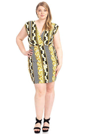 Plus Size Boarder Print  V-neck Bodycon Dress - Fashionmj