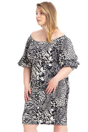 Plus Size  Animal Print Crepe Stretch Bodycon Dress - Fashionmj