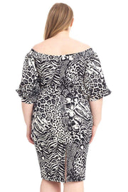 Plus Size  Animal Print Crepe Stretch Bodycon Dress - Fashionmj