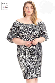 Plus Size  Animal Print Crepe Stretch Bodycon Dress - Fashionmj