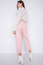 Pastel Chic Solid Ankle Wide Leg Adjustable Snap Waist Pants - Fashionmj