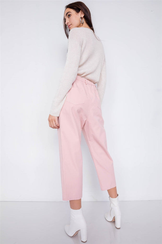 Pastel Chic Solid Ankle Wide Leg Adjustable Snap Waist Pants - Fashionmj