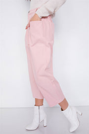 Pastel Chic Solid Ankle Wide Leg Adjustable Snap Waist Pants - Fashionmj