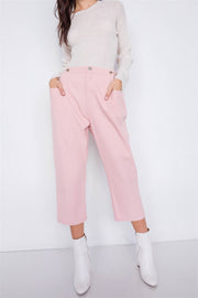 Pastel Chic Solid Ankle Wide Leg Adjustable Snap Waist Pants - Fashionmj