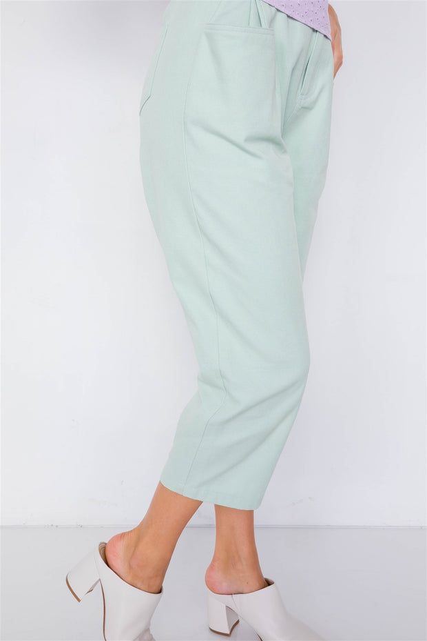 Pastel Chic Solid Ankle Wide Leg Adjustable Snap Waist Pants - Fashionmj