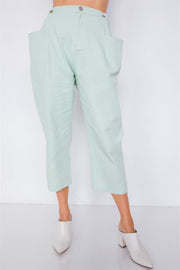 Pastel Chic Solid Ankle Wide Leg Adjustable Snap Waist Pants - Fashionmj