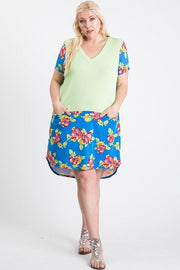 Short Sleeve Floral Blocked Midi Dress With Front Pocket - Fashionmj